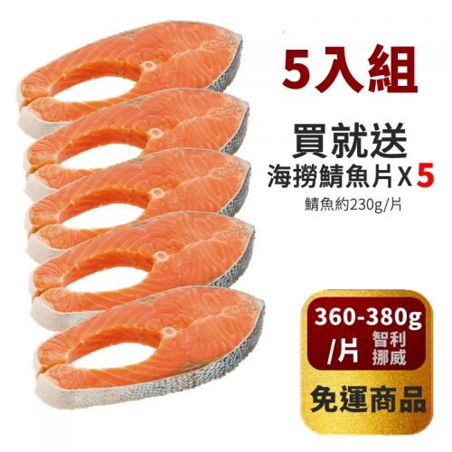 【限時特惠】進口超大鮭魚5片 贈海撈鯖魚 5片 *免運冷凍*
